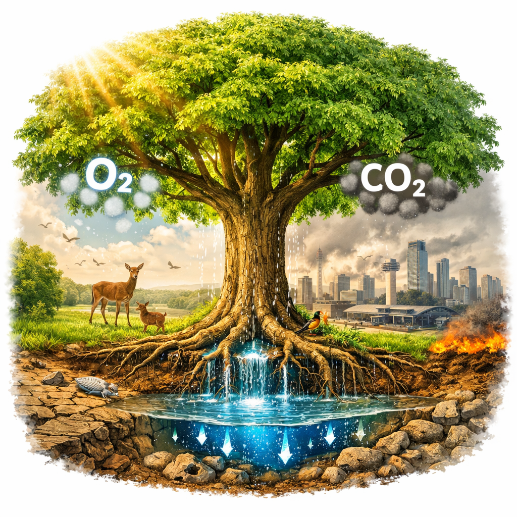वृक्ष परिसंस्था - O2, CO2, जल, माती